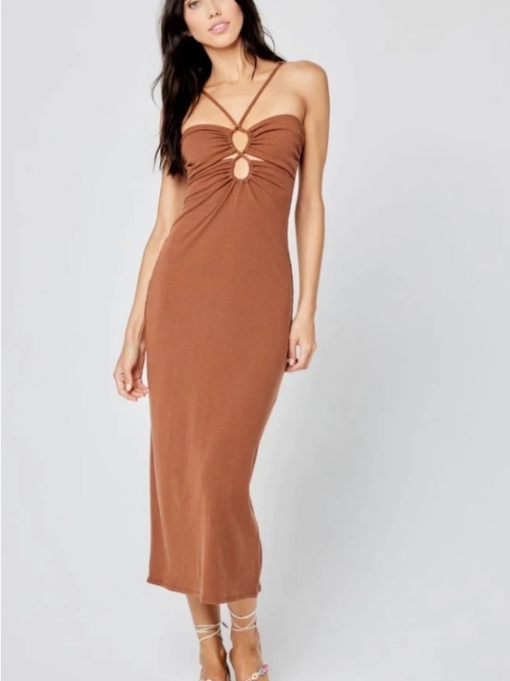 L-Space Sz Small Ribbed Cutout Back Slit Midi Dress | NWOT